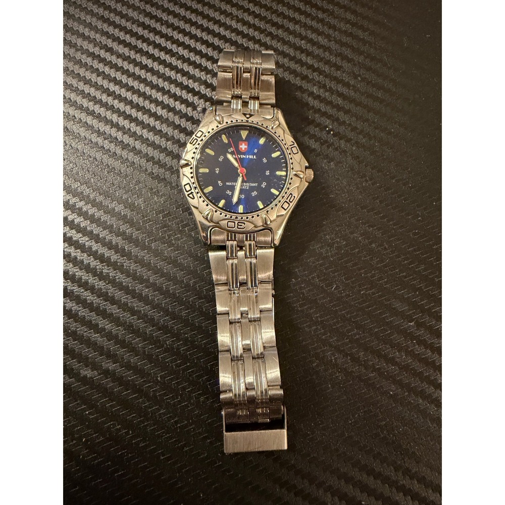 Calvin Hill Mens Watch Blue Dial Silver Stainless Steel Quartz Diver Style